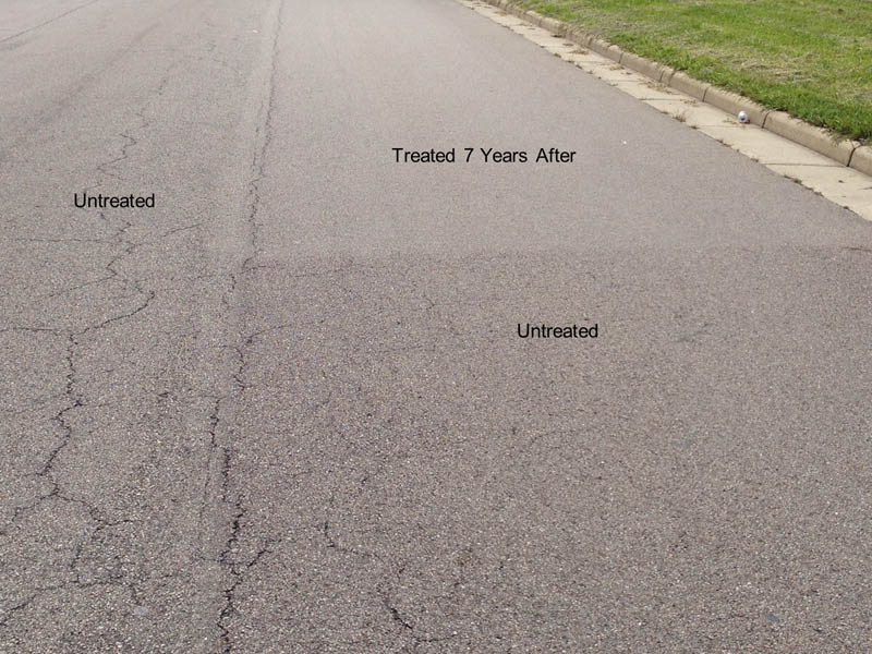 Maltene Replacement Technology combines with the asphalt cement to create an in-depth seal to shield roads from weather.